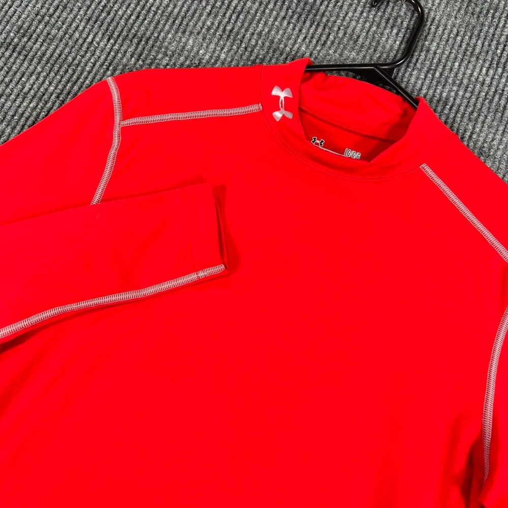 Under Armour Compression Cold Gear Shirt Mens Large Red Long Sleeve Mock Neck